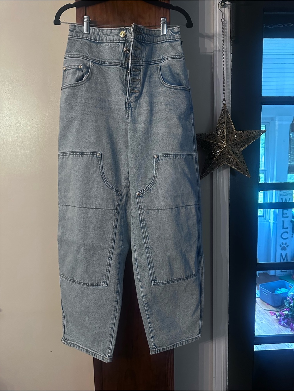 Prada Light Wash Boyfriend Denim Jeans with Patch Pockets